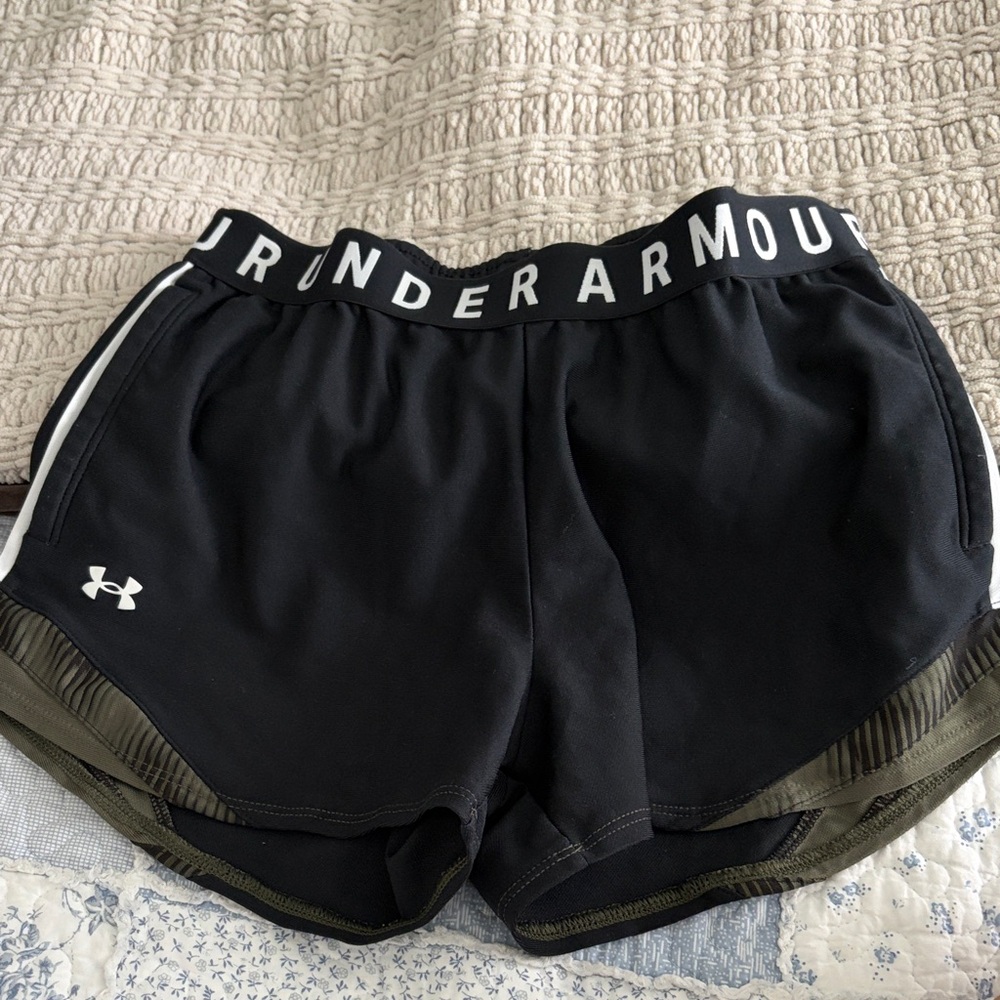 Under Armour Black Athletic Shorts with Olive Trim